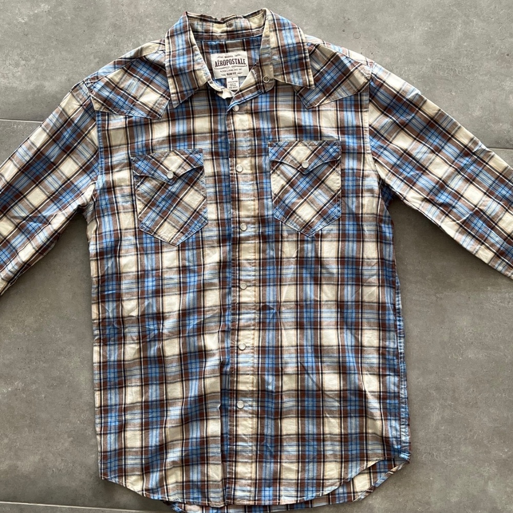 Aerospostale Men's Slim Fit Western Plaid Button Down